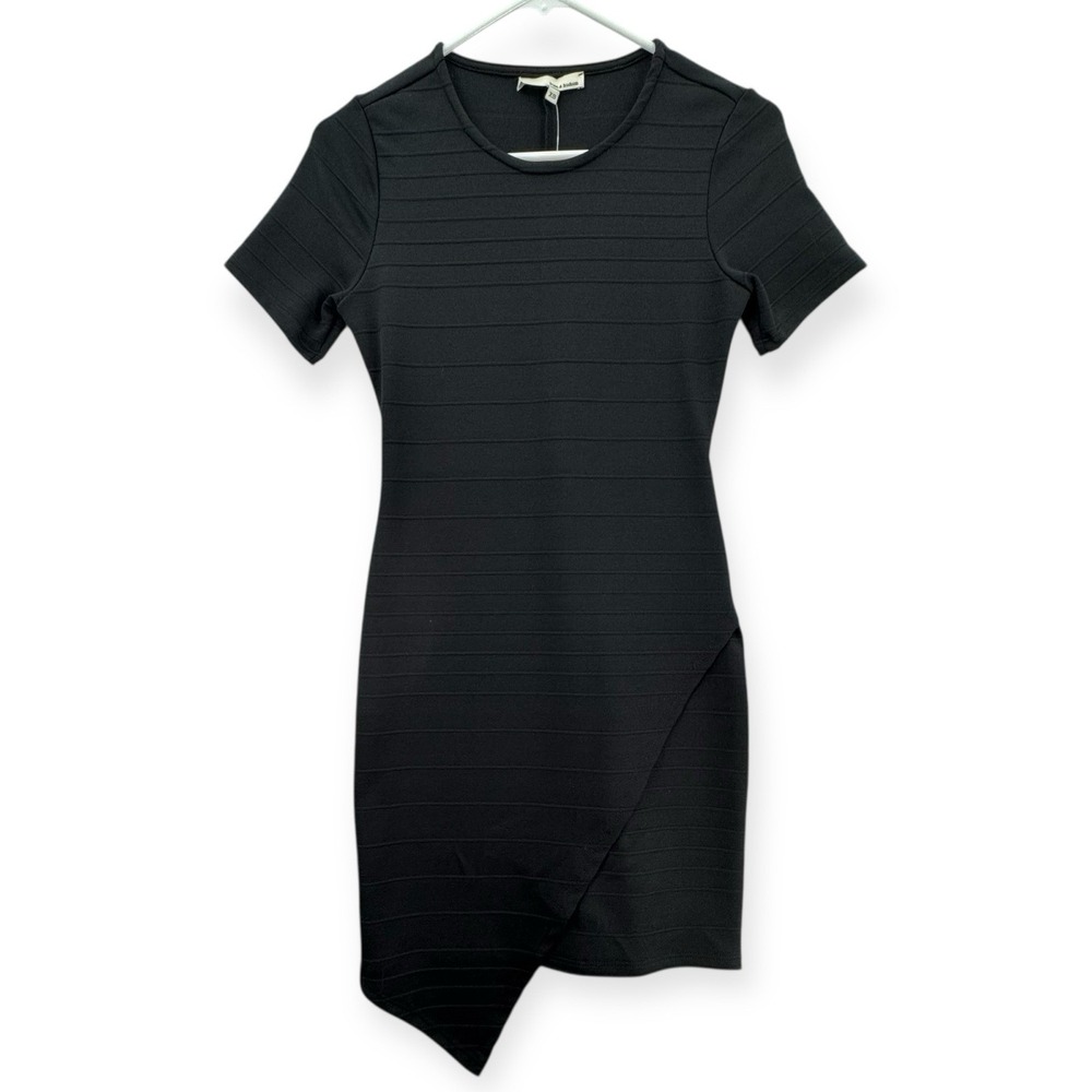 June & Hudson Dress Womens XS Black Bodycon Asymmetrical Hem LB2347 NWT USA